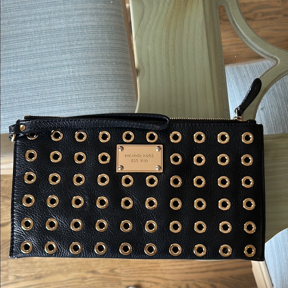 Michael Kors Black and Gold Studded Clutch